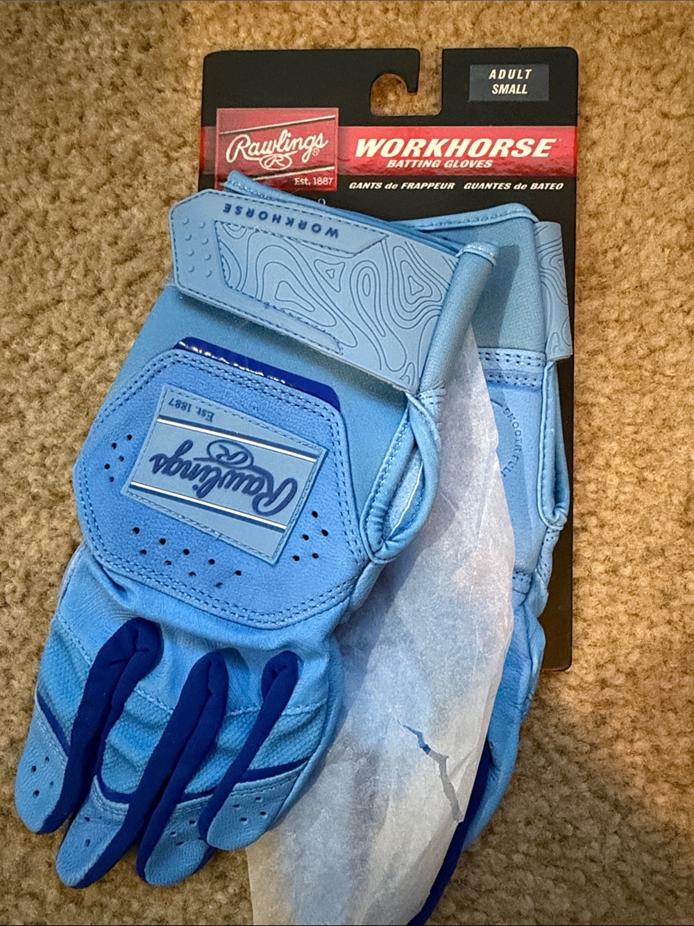 Rawlings Light Blue and Dark Blue Workhorse Batting Gloves